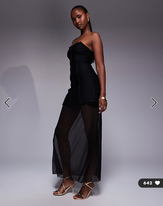 Kaiia exclusive structured bandeau contrast skirt sheer hem maxi dress in black