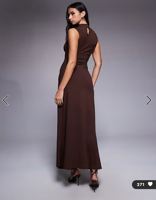 ASOS DESIGN high neck seamed drape maxi dress in chocolate