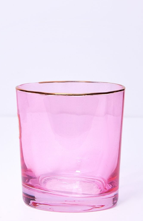 Pink Short Juice Cup with Gold Rim
