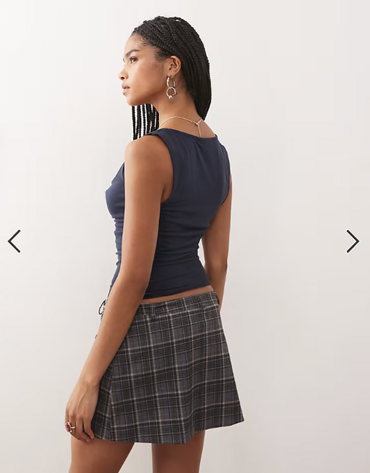 Weekday drape plunge sleeveless top in off dark navy