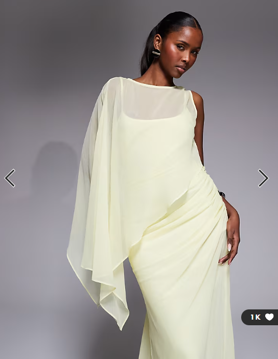 ASOS DESIGN asymmetric draped one batwing sleeve maxi dress in buttermilk