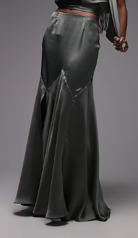 ASOS DESIGN satin panel bias maxi skirt in khaki
