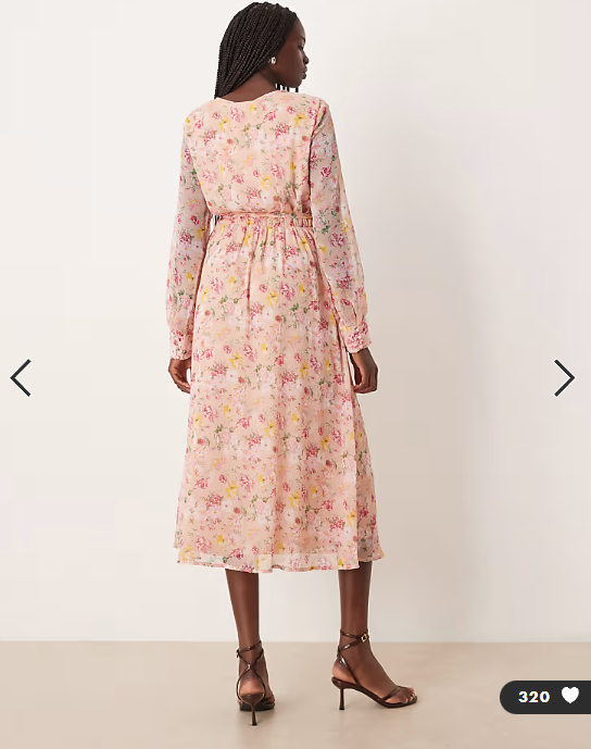 Vila long sleeve v-neck midi dress in soft floral