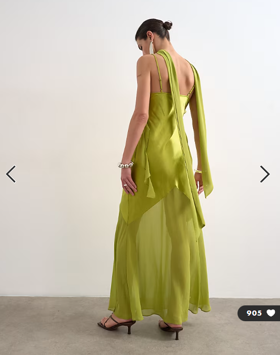 Topshop mixed fabric ruffle detail maxi slip dress in green