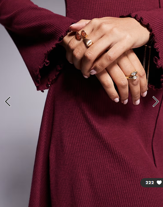 ASOS DESIGN ribbed long sleeve lettuce hem mini dress in burgundy