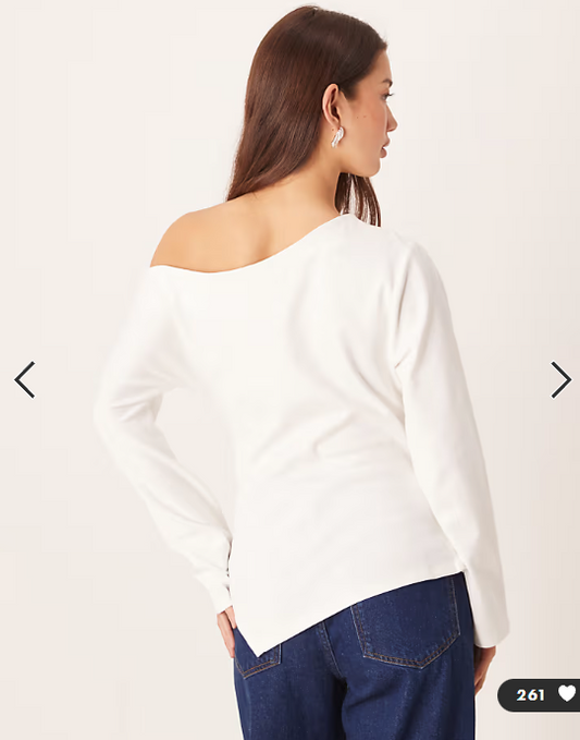 JDY asymmetric side detail top in white