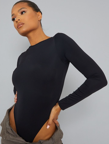 Black Slinky Long Sleeve Bodysuit