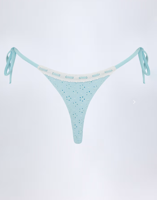 OhPolly - Broderie Anglaise Side-Tie Thong Bikini Bottoms in Powder Blue