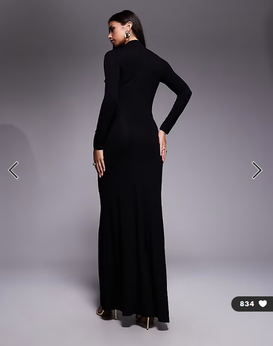 ASOS DESIGN long sleeve high neck drape maxi dress in black