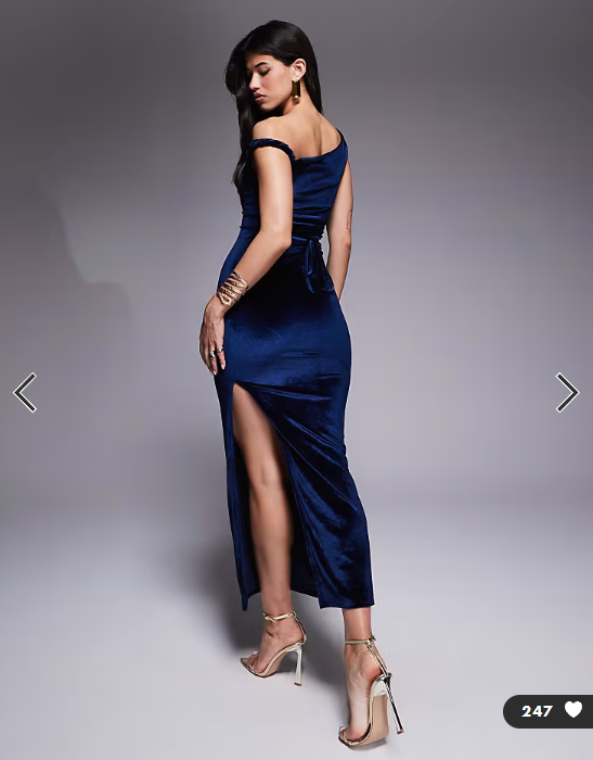 ASOS DESIGN velvet twist shoulder with lace up back midi dress in navy