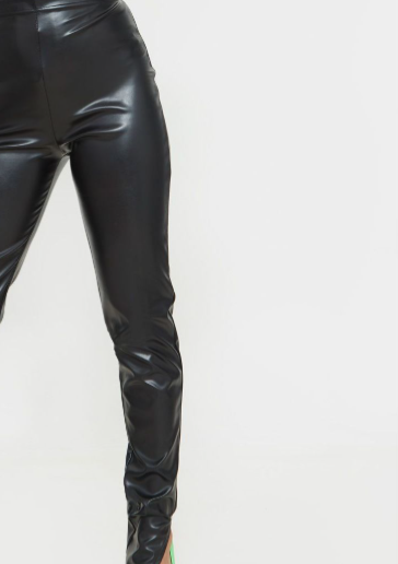Petite Black Faux Leather Split Hem Leggings