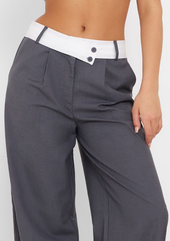 Plt Charcoal Fold Over Asymmetric Waistband Tailored Trousers