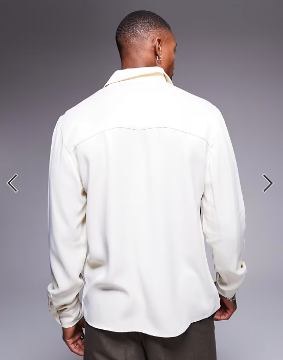 ASOS DESIGN slim fit shirt with 70s collar in cream satin