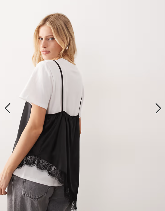 ASOS DESIGN oversized t-shirt with satin lace cami overlay in white