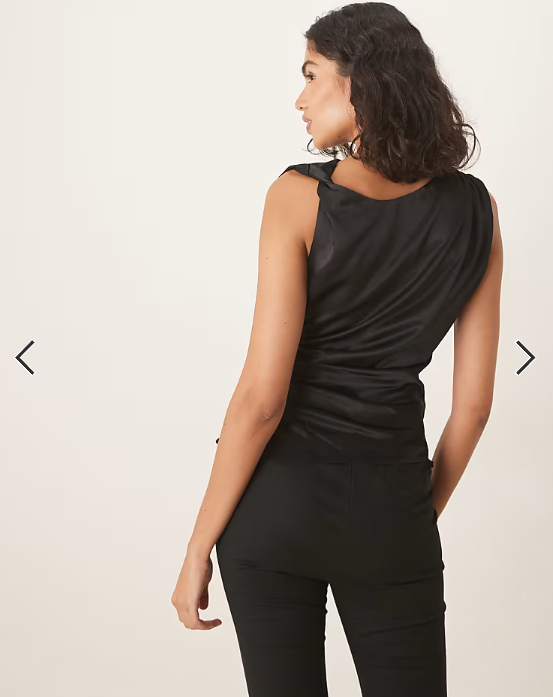 ASOS DESIGN satin twist shoulder cami top in black