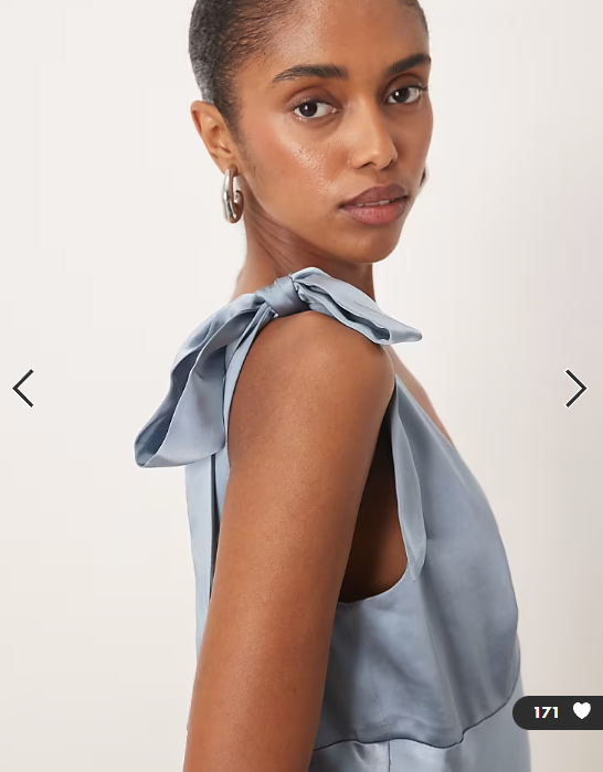 Pretty Lavish Bridesmaid Piper satin bow shoulder v neck maxi dress in dusty blue