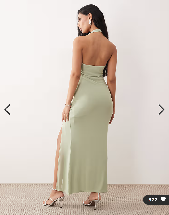 ASOS DESIGN mesh halter maxi dress with ruched bust detail in sage