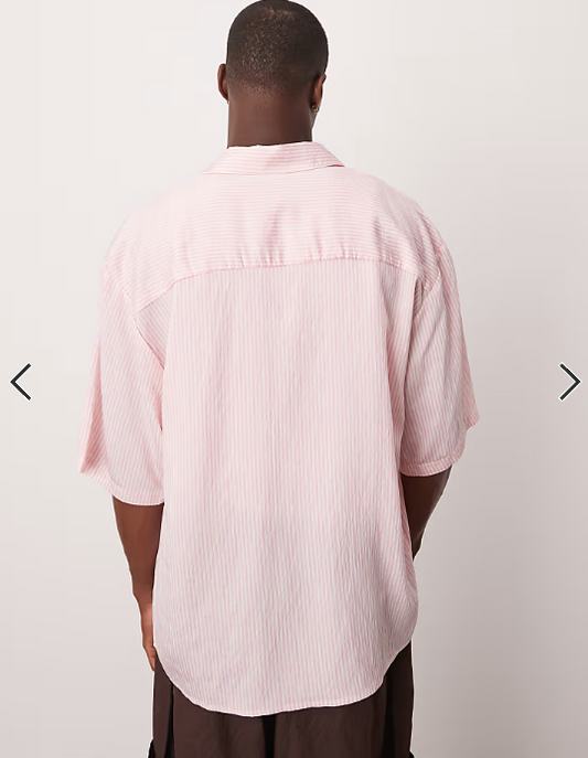 ASOS DESIGN oversized stripe shirt with embroidery in white