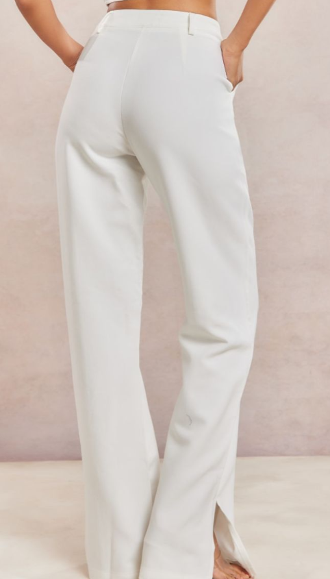 Plt - White Wide Leg Split Hem Trousers