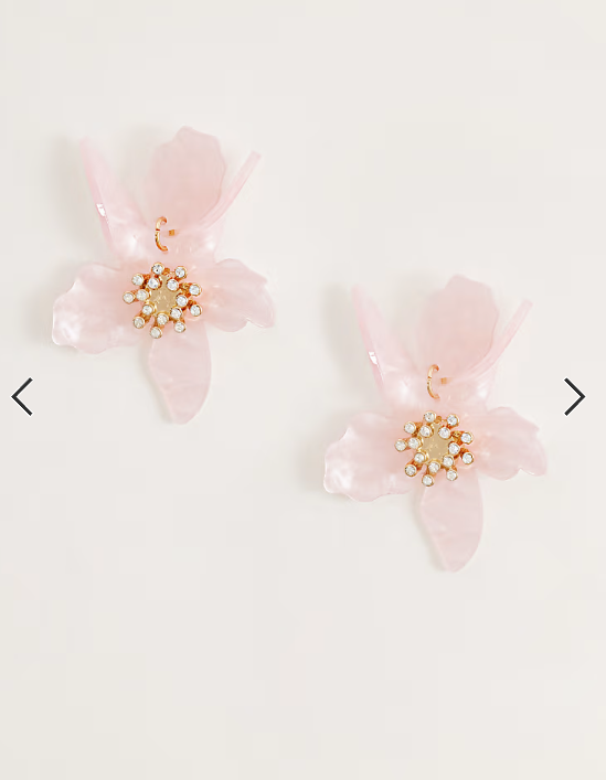 Kaiia exclusive resin diamante detail drop flower earrings in pink