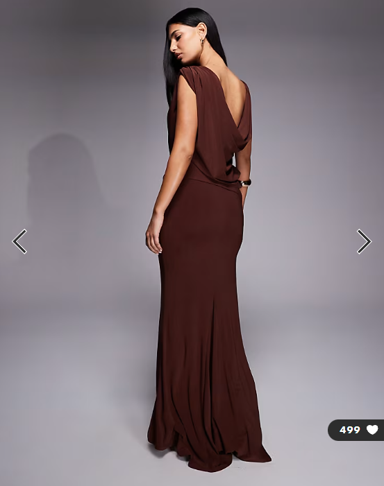ASOS DESIGN asymmetric drape maxi dress with cowl back in chocolate