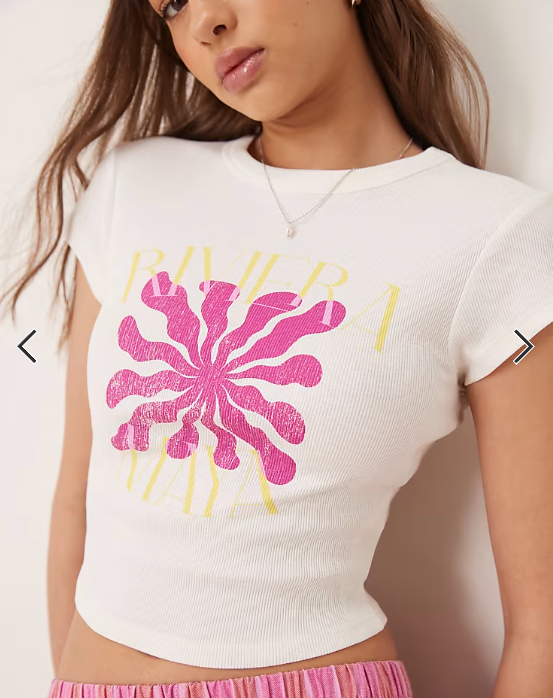 ASOS DESIGN baby tee with purple flower graphic in white