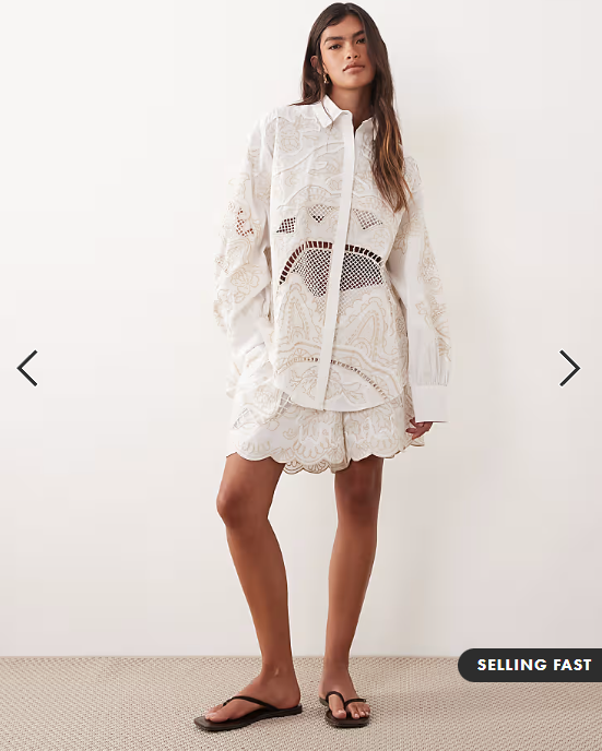 ARRANGE embroidered cutwork oversized shirt in white
