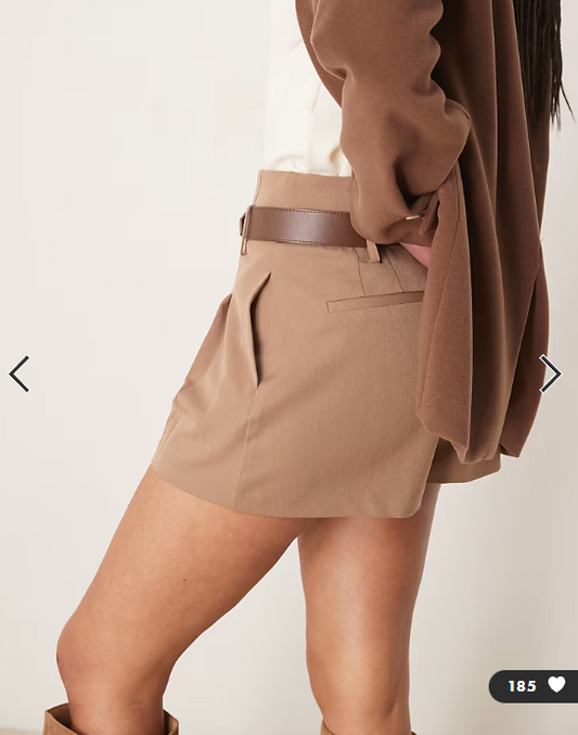 ASOS DESIGN Tall tailored high waist shorts with PU belt in chocolate