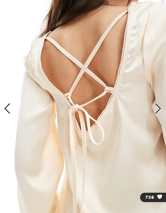 ASOS DESIGN tie back satin long sleeve top in oyster