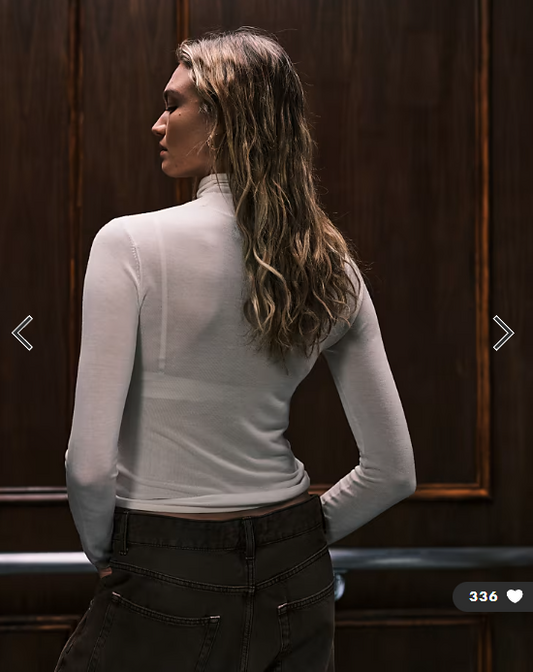 ASOS DESIGN sheer soft touch ruched side high neck top in CREAM