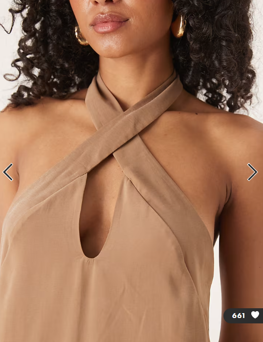 ASOS DESIGN cross neck column midi dress with side splits in stone