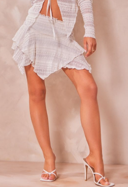 Cream Lace Low Rise Hanky Hem Micro Mini Skirt