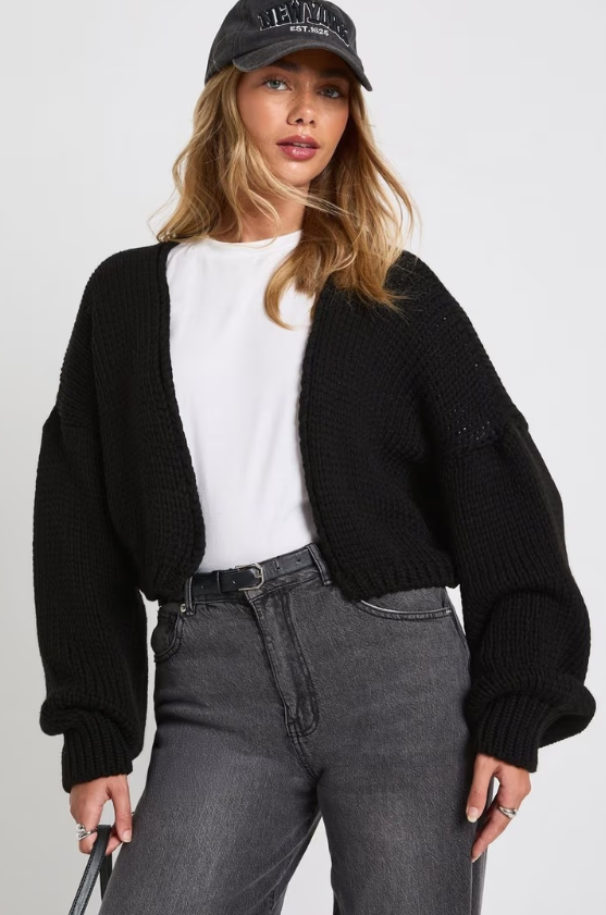 Boohoo Chunky Knit Short Cardigan - black