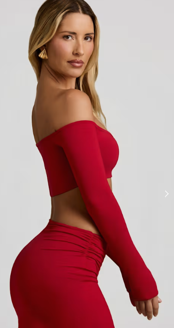 OhPolly - Modal Contrast-Trim Crop Top in Red