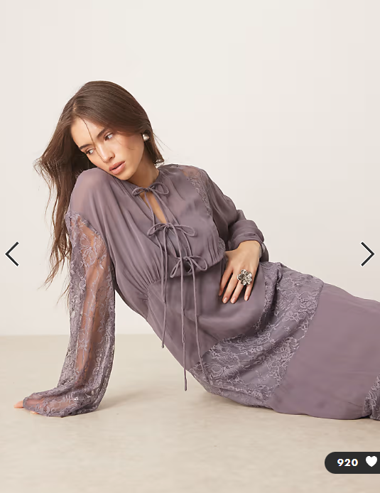 ASOS DESIGN long sleeve lace detailing maxi dress in grey