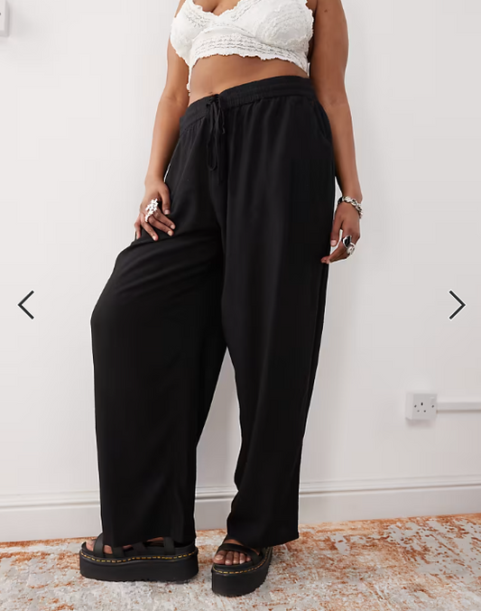 Noisy May Curve loose fit linen mix pants in black