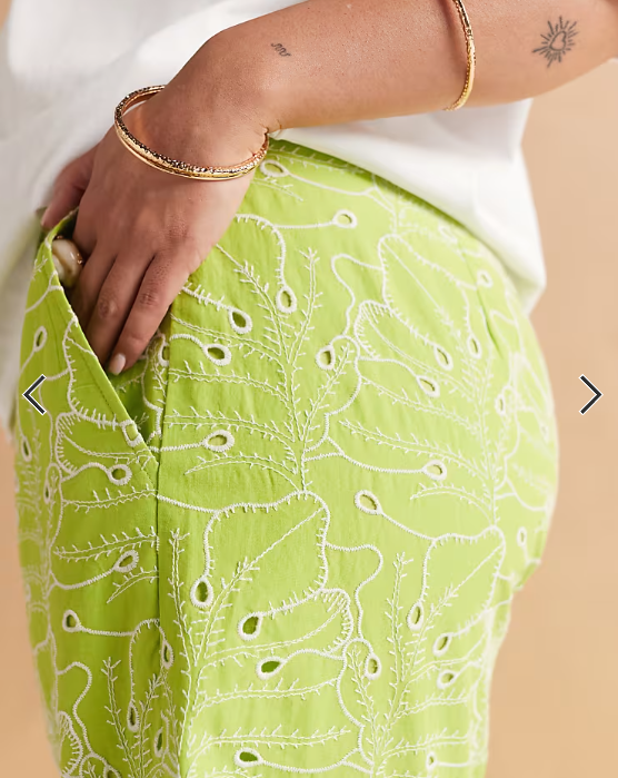 ASOS DESIGN Curve bermuda shorts with all over embroidery in lime