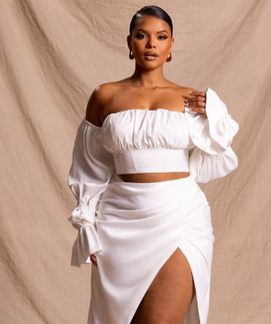 Plus Premium White Constructed Satin Ruched Balloon Sleeve Crop Top