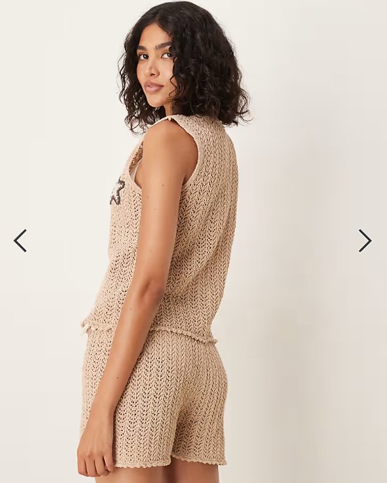ASOS DESIGN knitted waistcoat co-ord with crochet shells in brown