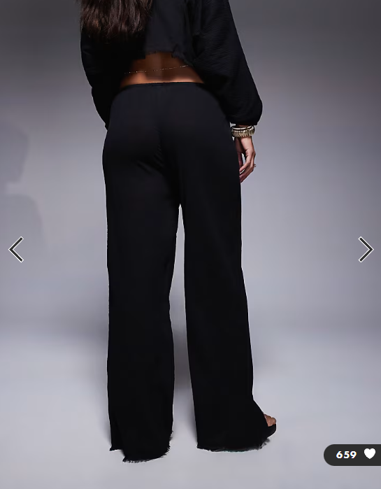Asos - mira cotton crinkle wide leg beach trouser in black