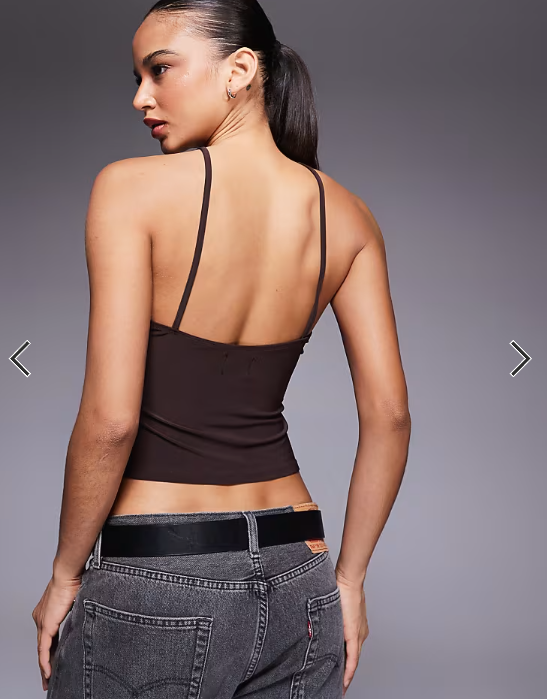 ASOS DESIGN slinky cami top with metal crescent in chocolate