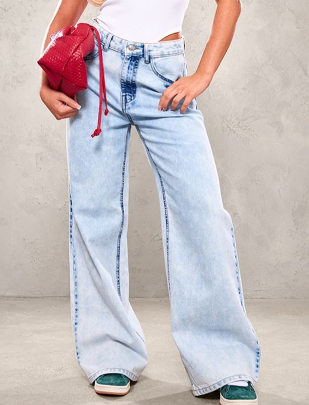 Ice Blue Washed Wide Leg Jeans