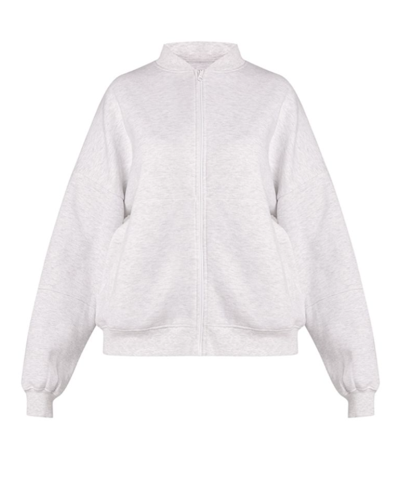 Plt - Ice Grey Oversized Zip Through Sweat Bomber Jacket