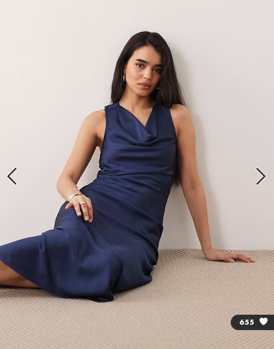 ONLY asymmetric back detail cowl neck midi dress in navy