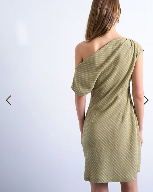 Topshop cinched waist grown on neck mini dress in green stripe