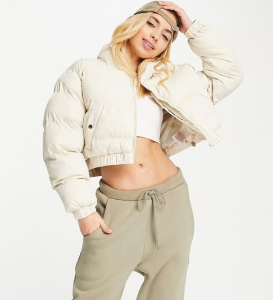 Brave Soul cropped puffer jacket in stone