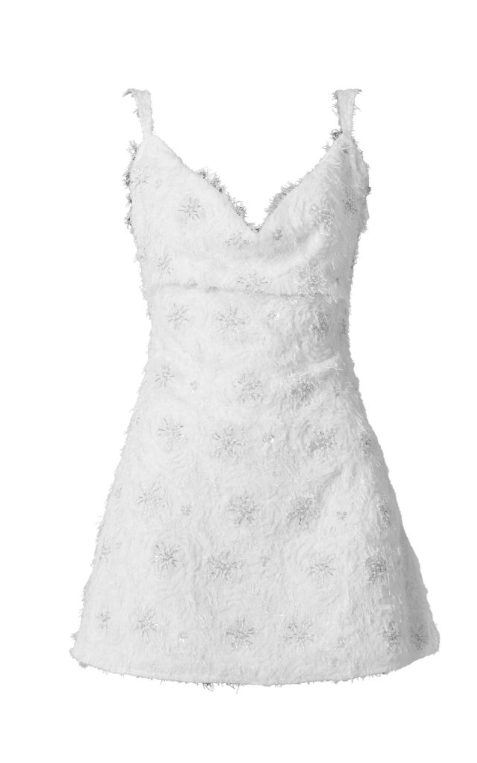 Premium White Sequin Embroidered Cowl Neck Shift Dress
