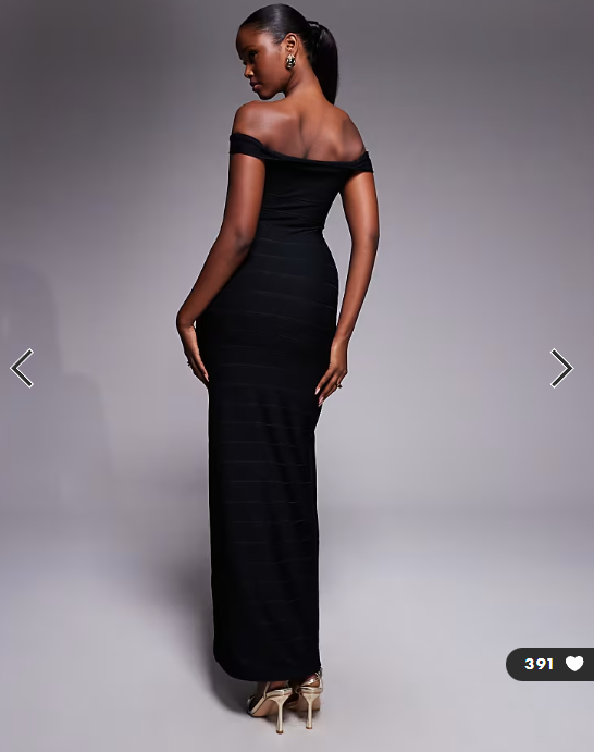 Kaiia exclusive bardot bandage side split maxi dress in black