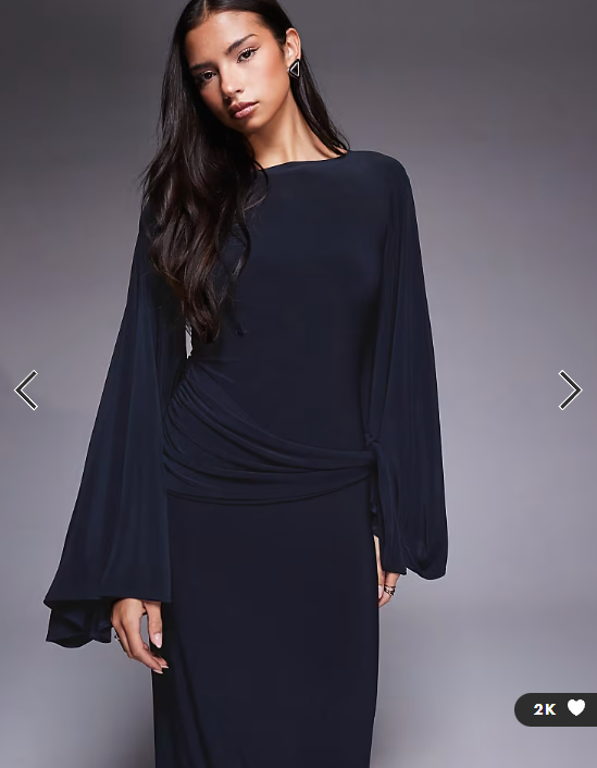 ASOS DESIGN exaggerated batwing cinched waist maxi dress in navy