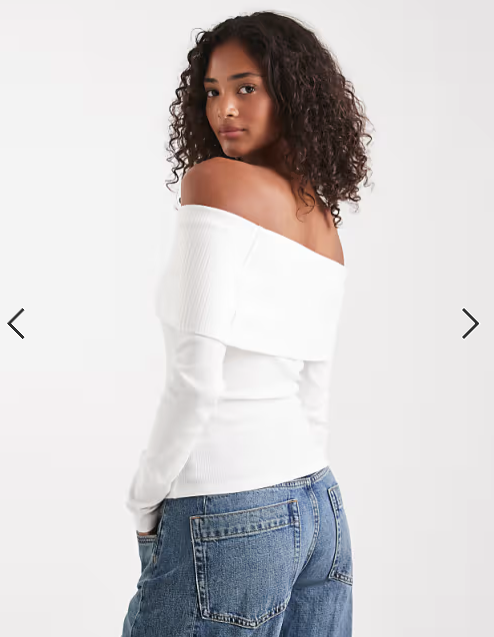 Miss Selfridge mixed rib bardot top in cream